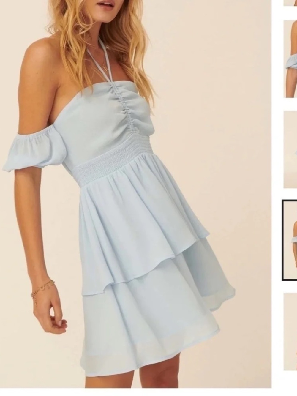 New Promesa Women's Sleeveless Halter Dress Tiered Flowy Boho Mini Dress - Picture 4 of 6